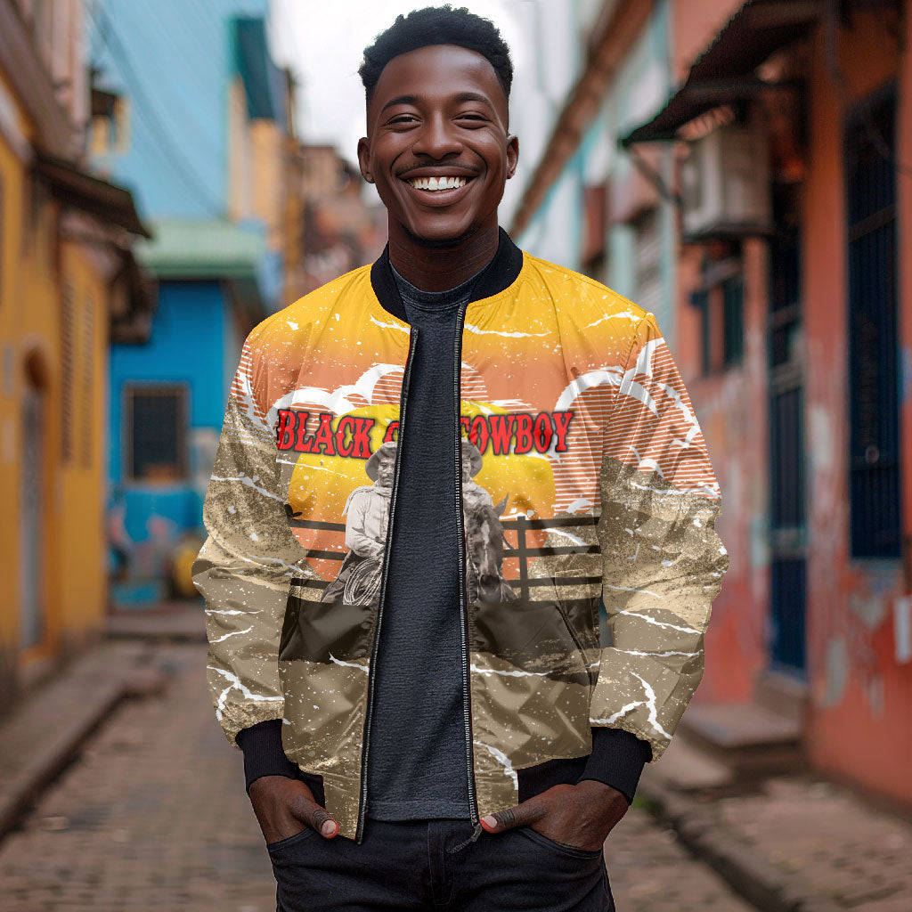 Black Cowboy Bill Pickett Bomber Jacket Retro Sunset Western Design