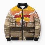 Black Cowboy Bill Pickett Bomber Puffer Jacket Retro Sunset Western Design