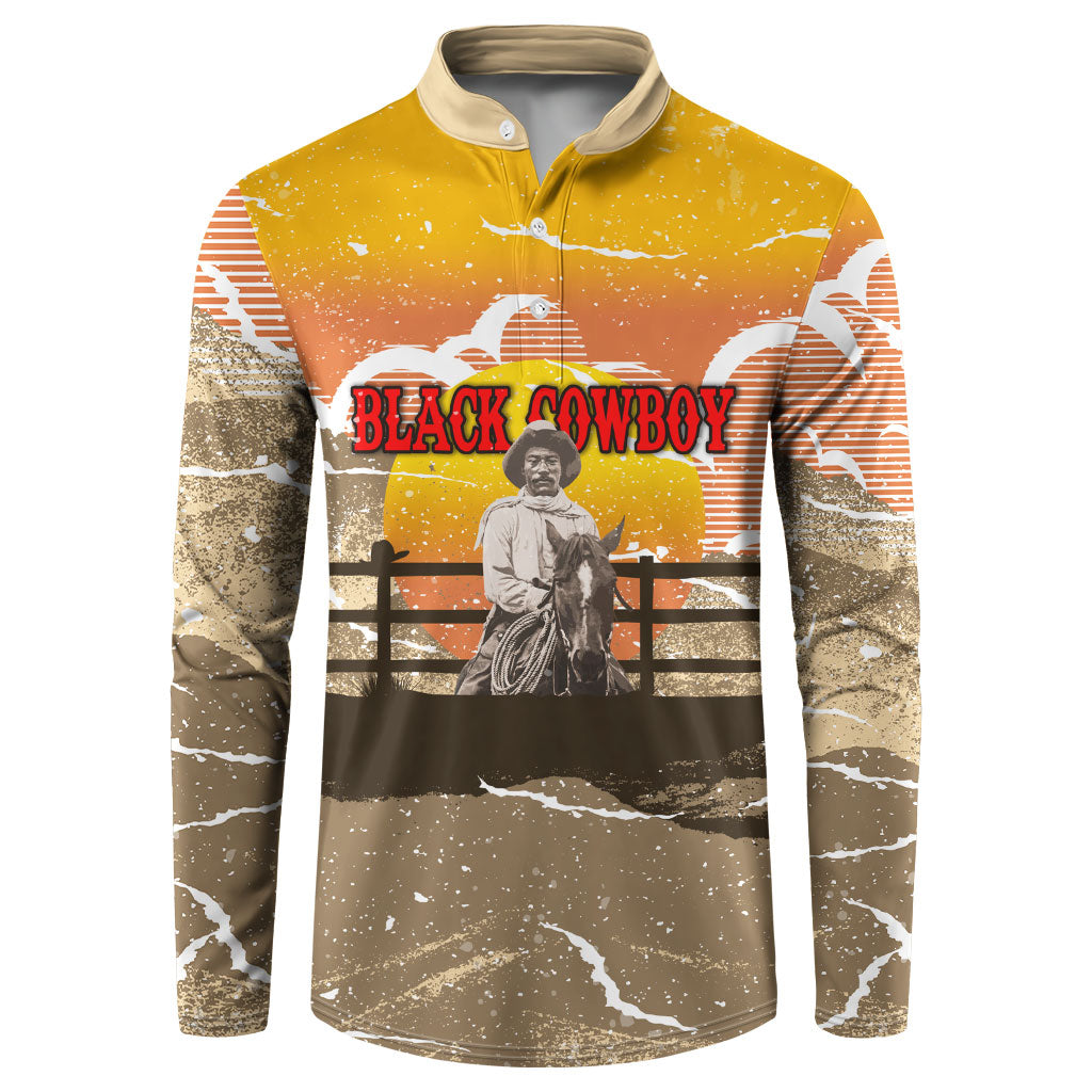 Black Cowboy Bill Pickett Button Sweatshirt Retro Sunset Western Design