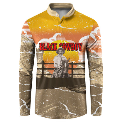 Black Cowboy Bill Pickett Button Sweatshirt Retro Sunset Western Design