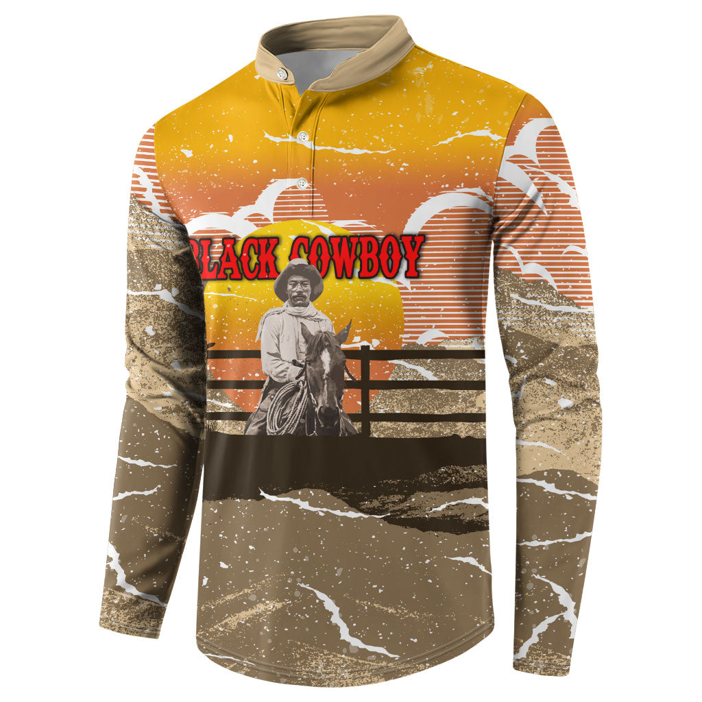 Black Cowboy Bill Pickett Button Sweatshirt Retro Sunset Western Design
