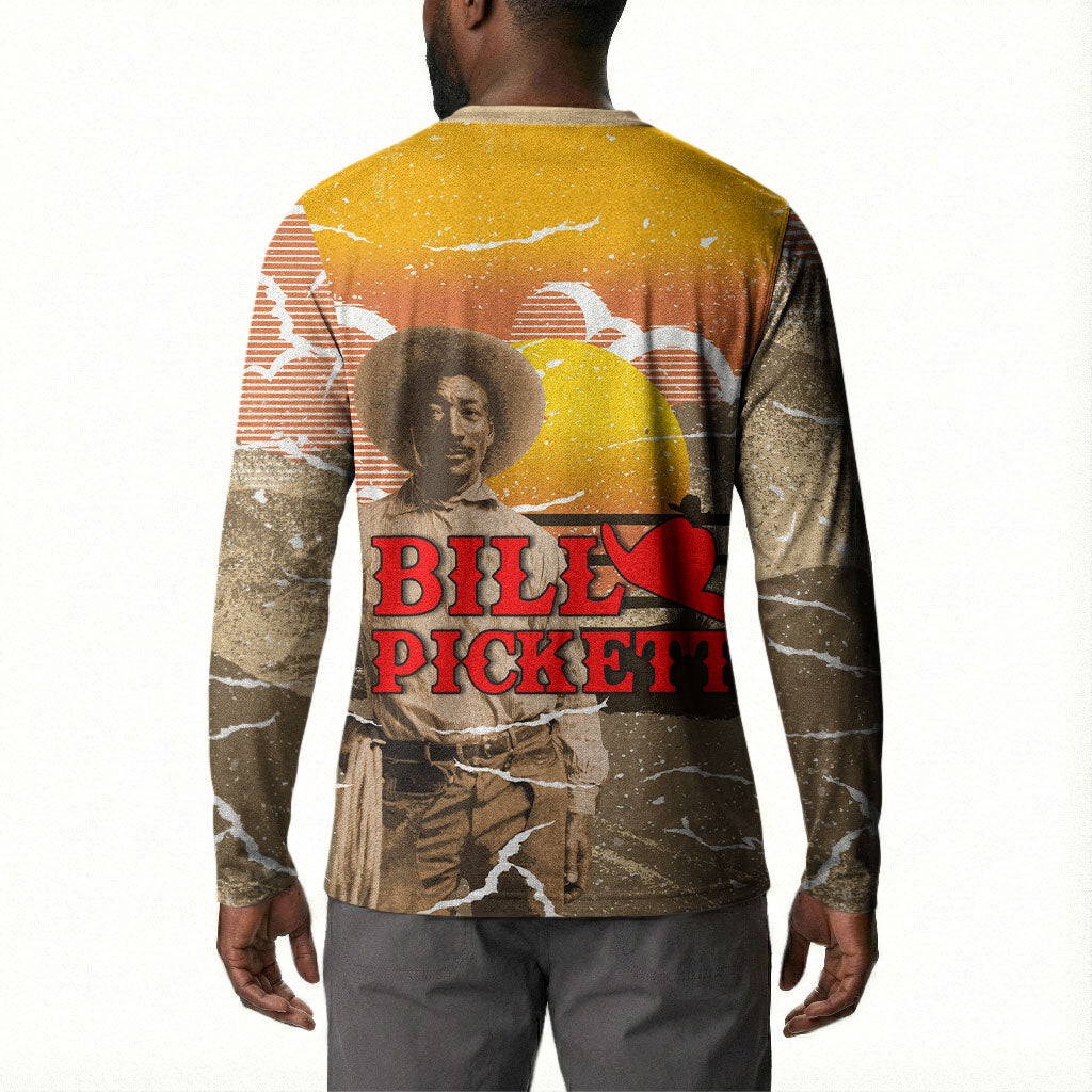 Black Cowboy Bill Pickett Button Sweatshirt Retro Sunset Western Design