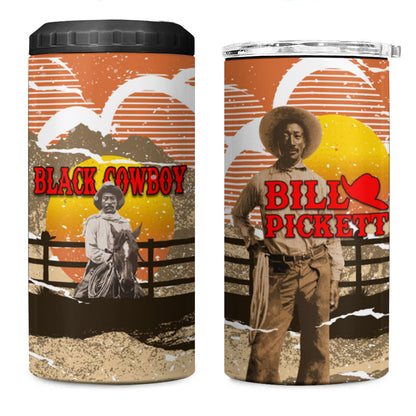 Black Cowboy Bill Pickett 4 in 1 Can Cooler Tumbler Retro Sunset Western Design