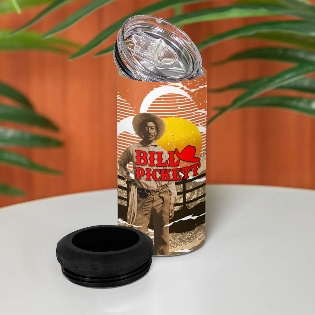 Black Cowboy Bill Pickett 4 in 1 Can Cooler Tumbler Retro Sunset Western Design