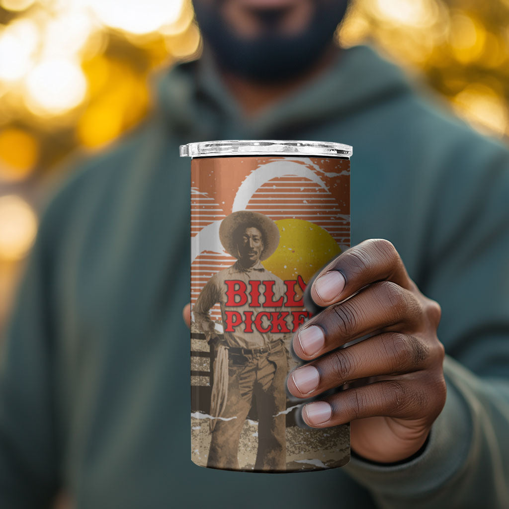 Black Cowboy Bill Pickett 4 in 1 Can Cooler Tumbler Retro Sunset Western Design
