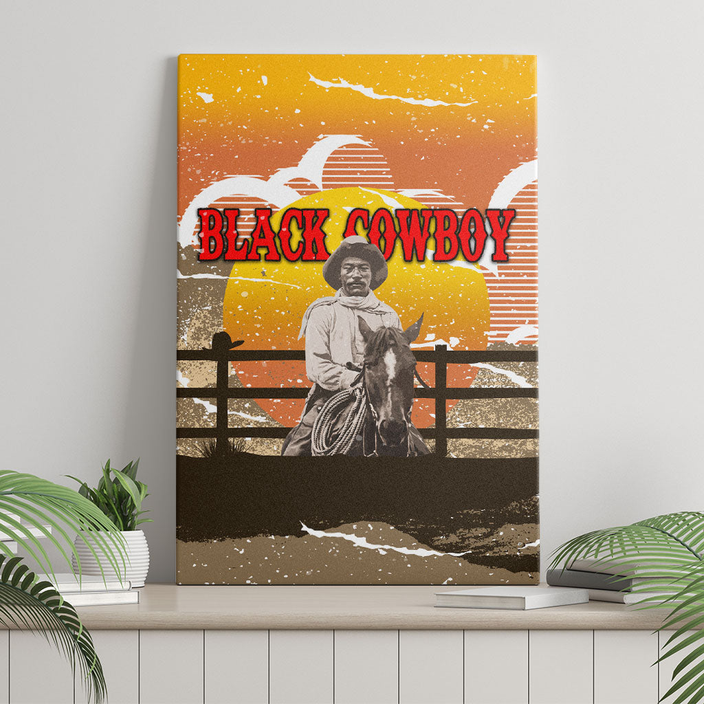 Black Cowboy Bill Pickett Canvas Wall Art Retro Sunset Western Design