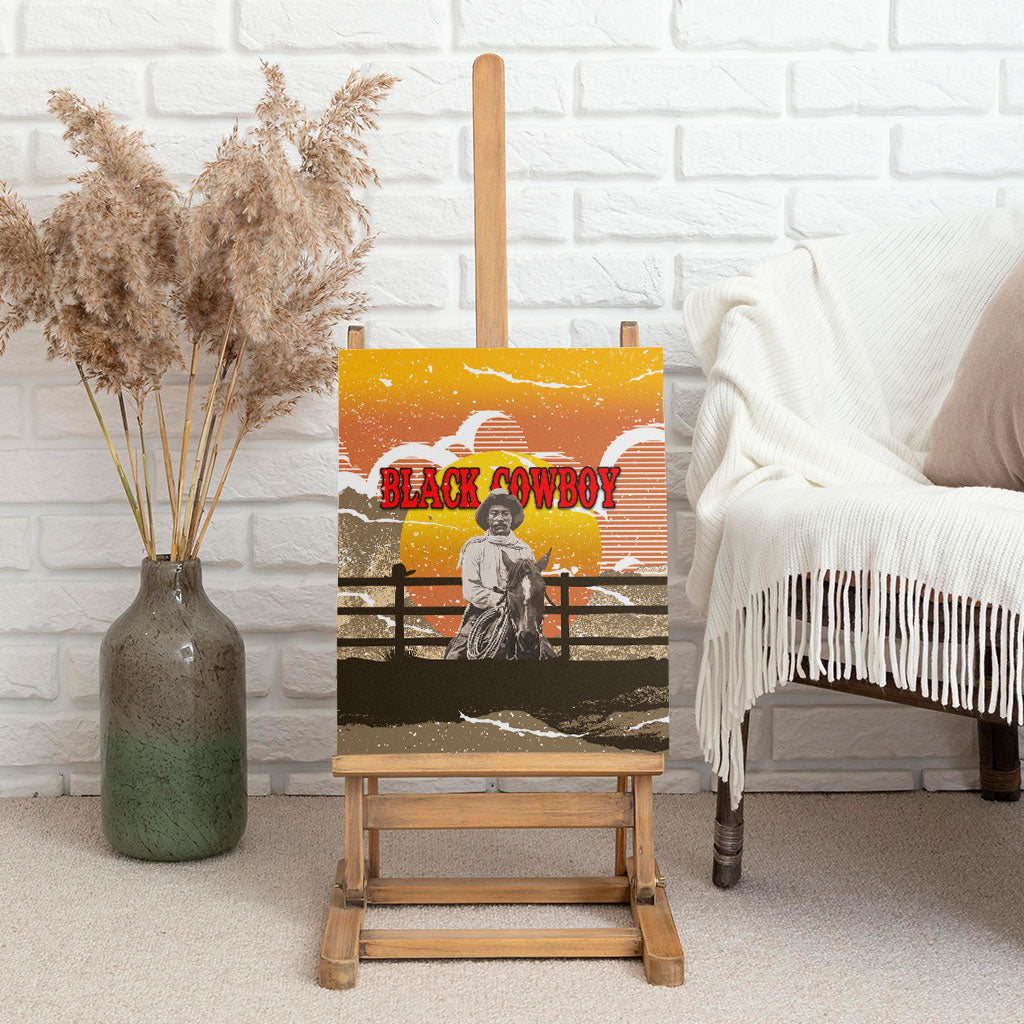 Black Cowboy Bill Pickett Canvas Wall Art Retro Sunset Western Design
