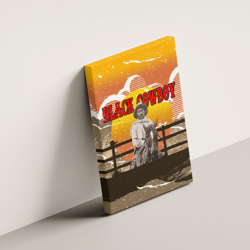 Black Cowboy Bill Pickett Canvas Wall Art Retro Sunset Western Design