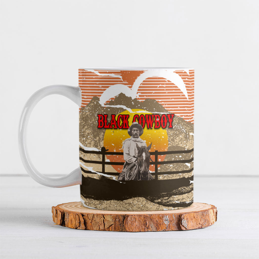 Black Cowboy Bill Pickett Ceramic Mug Retro Sunset Western Design