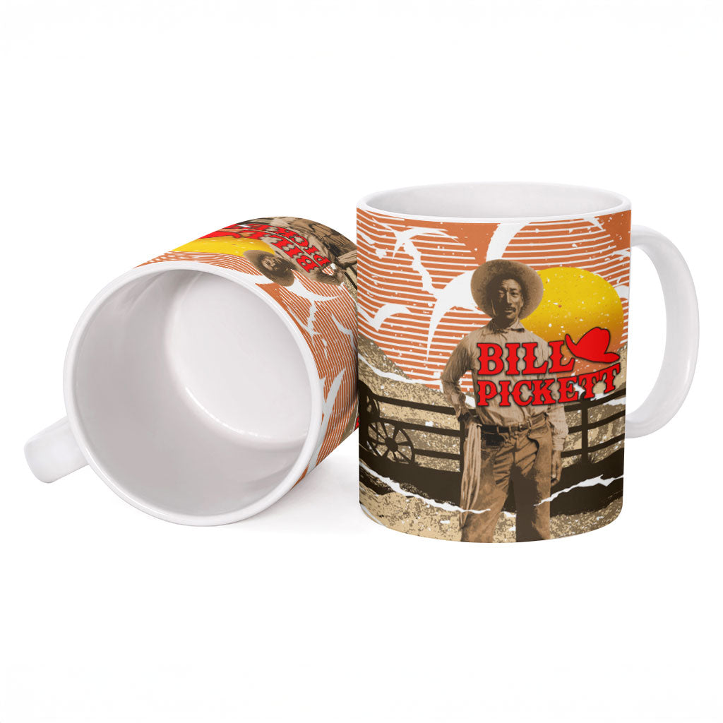 Black Cowboy Bill Pickett Ceramic Mug Retro Sunset Western Design