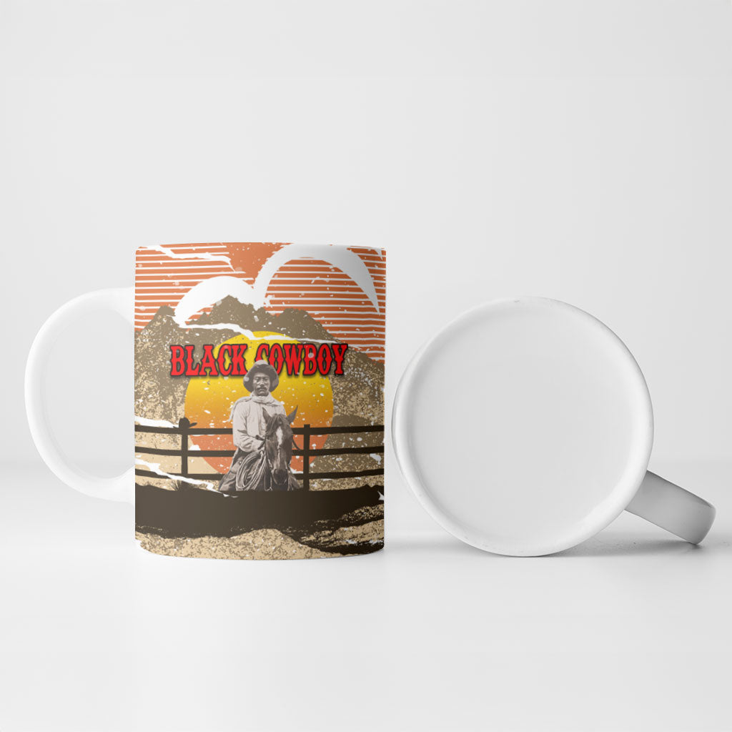 Black Cowboy Bill Pickett Ceramic Mug Retro Sunset Western Design
