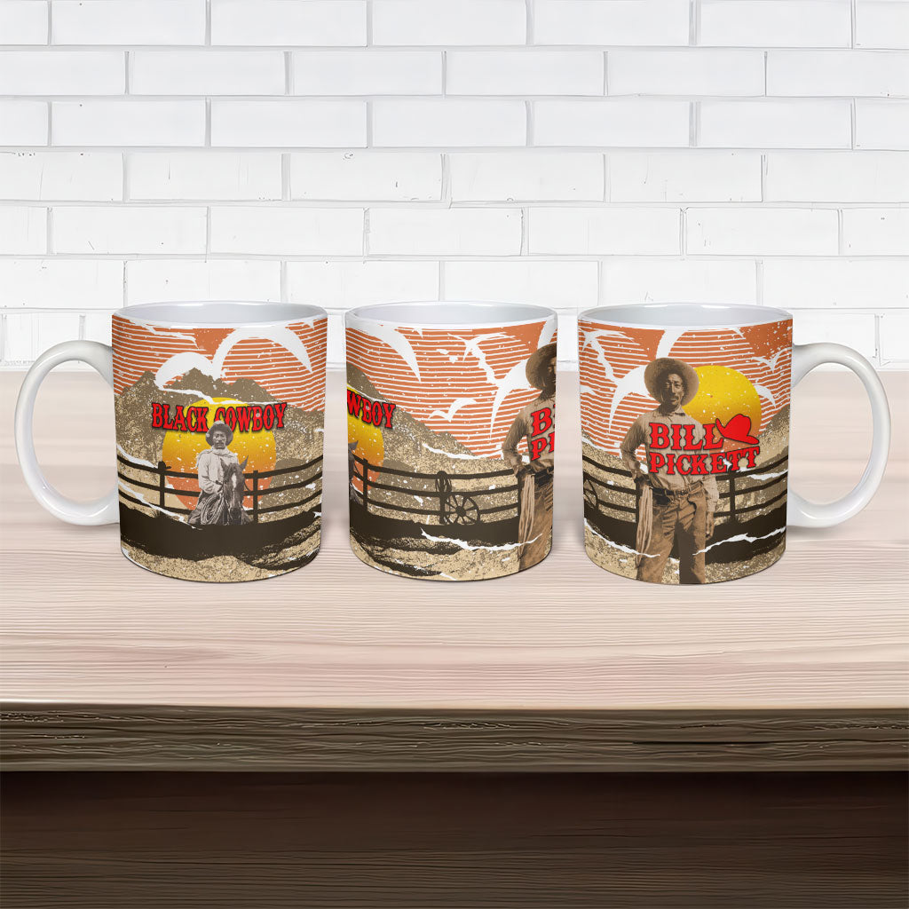 Black Cowboy Bill Pickett Ceramic Mug Retro Sunset Western Design