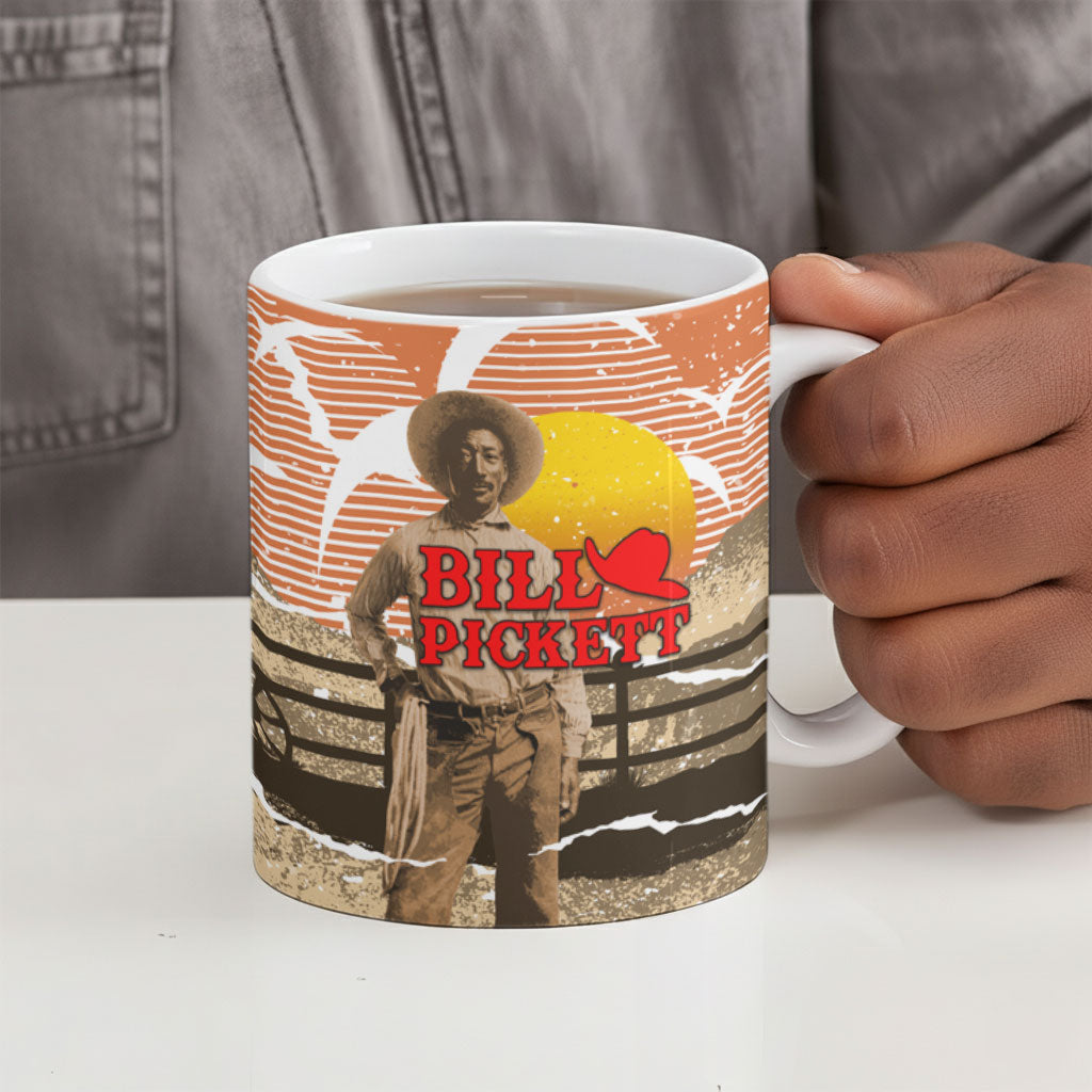 Black Cowboy Bill Pickett Ceramic Mug Retro Sunset Western Design