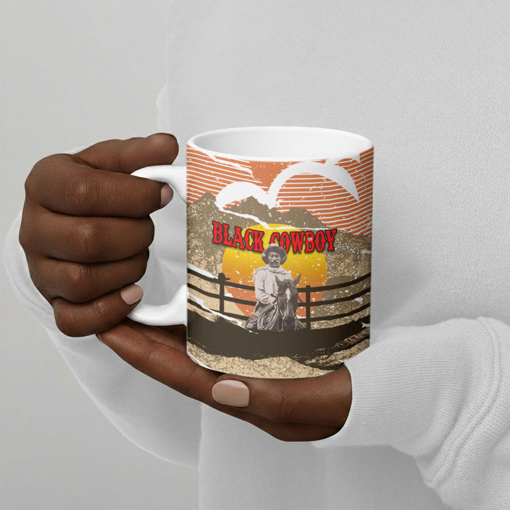 Black Cowboy Bill Pickett Ceramic Mug Retro Sunset Western Design