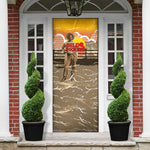 Black Cowboy Bill Pickett Door Cover Retro Sunset Western Design