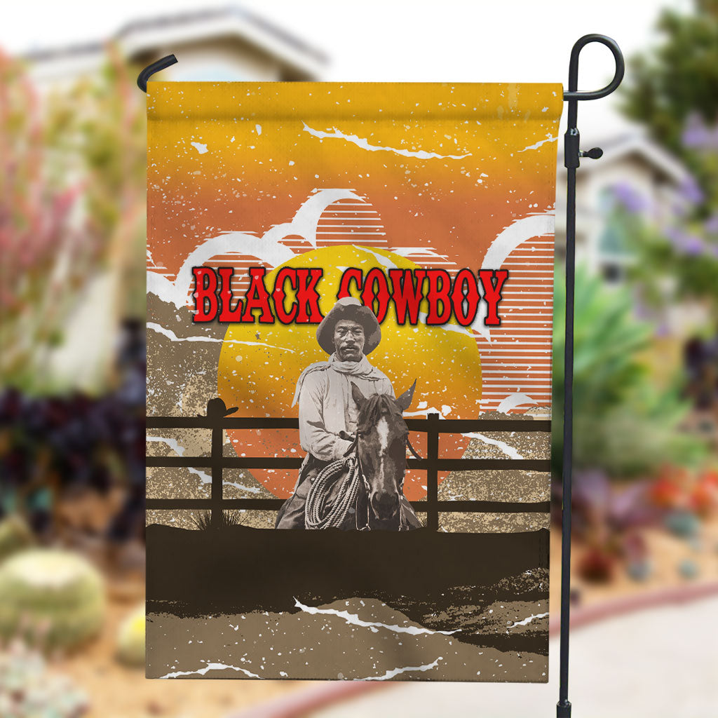 Black Cowboy Bill Pickett Garden Flag Retro Sunset Western Design