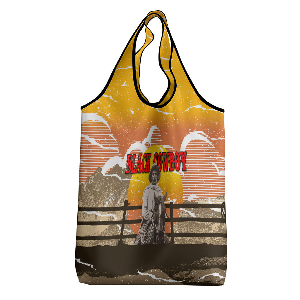 Black Cowboy Bill Pickett Grocery Bag Retro Sunset Western Design