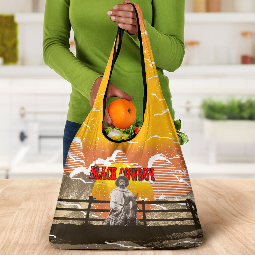 Black Cowboy Bill Pickett Grocery Bag Retro Sunset Western Design
