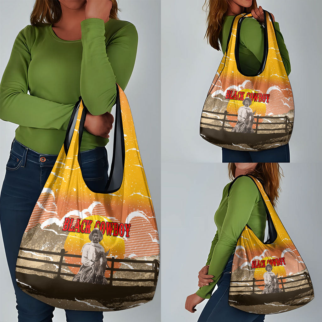 Black Cowboy Bill Pickett Grocery Bag Retro Sunset Western Design