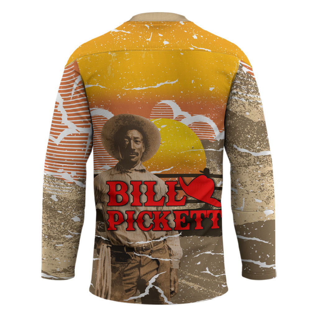 Black Cowboy Bill Pickett Hockey Jersey Retro Sunset Western Design