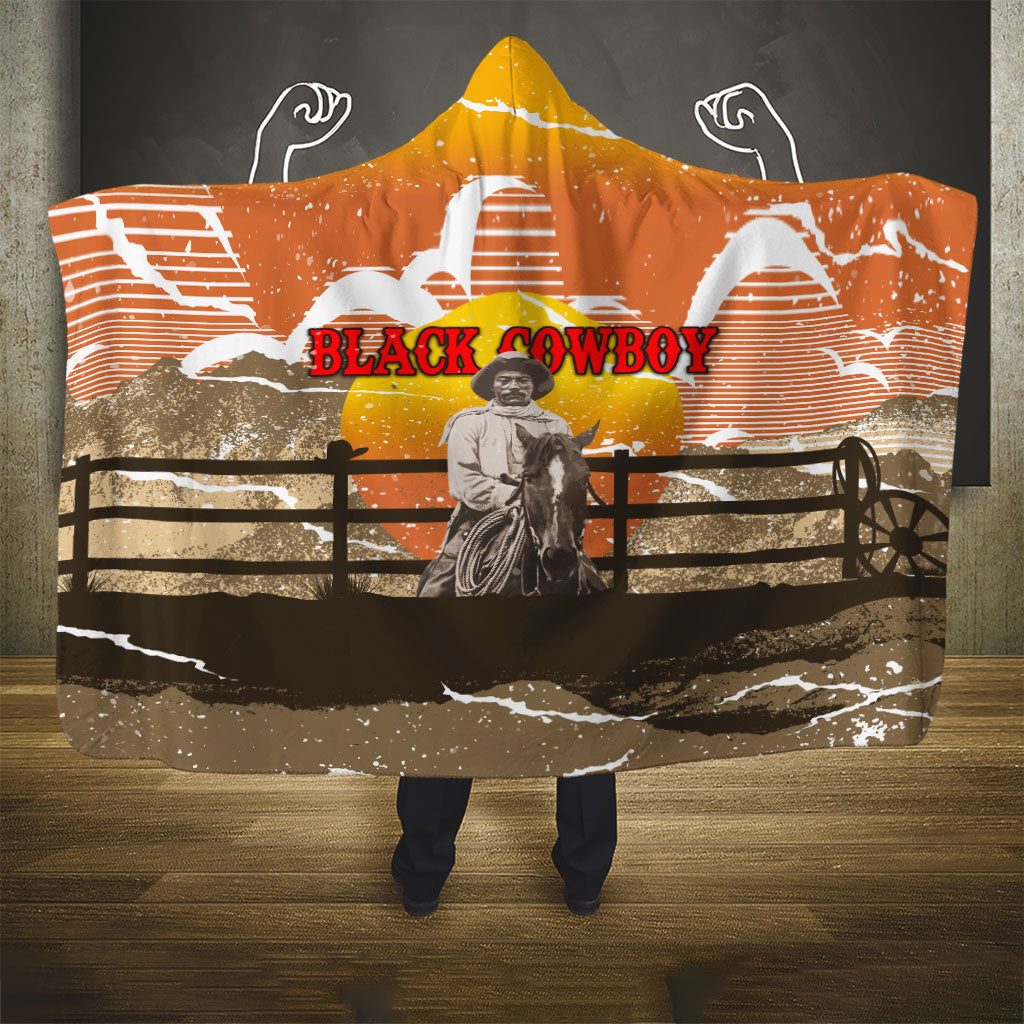 Black Cowboy Bill Pickett Hooded Blanket Retro Sunset Western Design