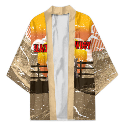 Black Cowboy Bill Pickett Kimono Retro Sunset Western Design