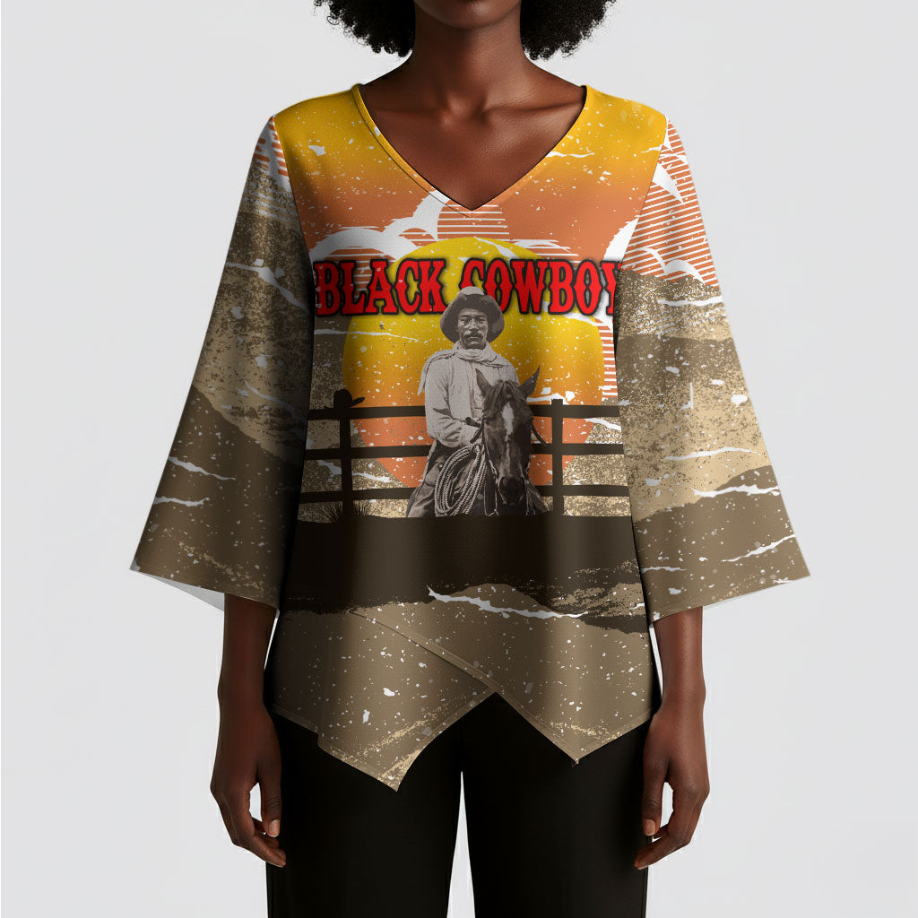 Black Cowboy Bill Pickett Kimono Sleeve Blouse Retro Sunset Western Design