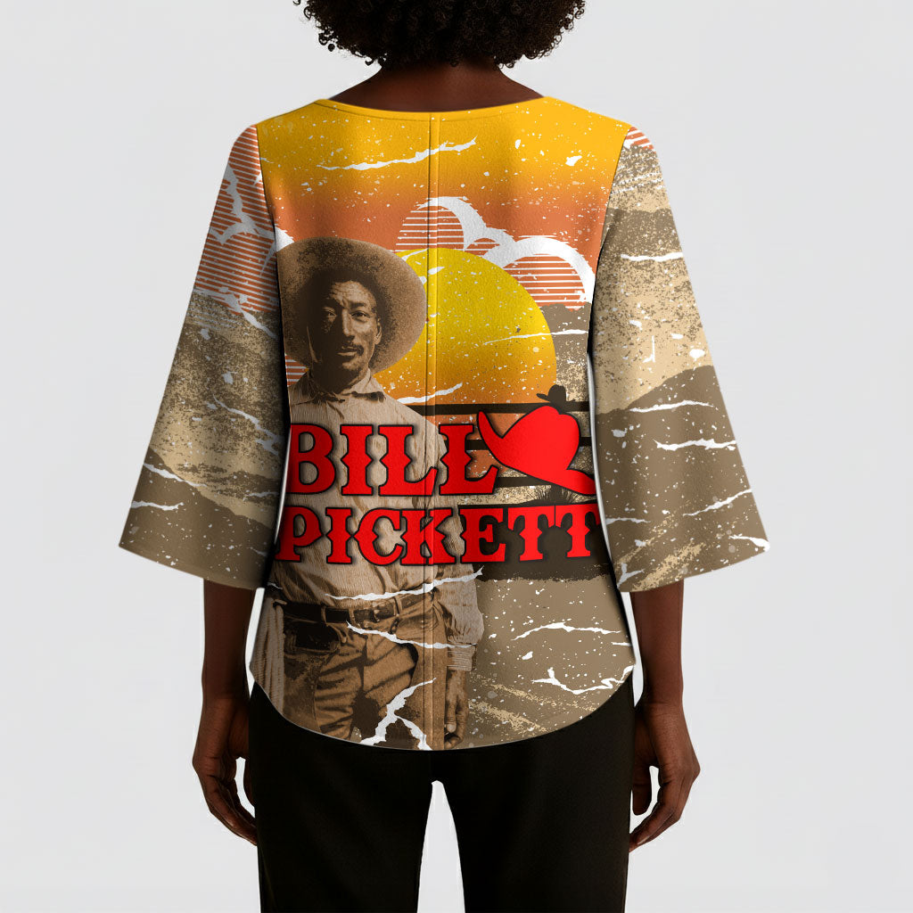 Black Cowboy Bill Pickett Kimono Sleeve Blouse Retro Sunset Western Design
