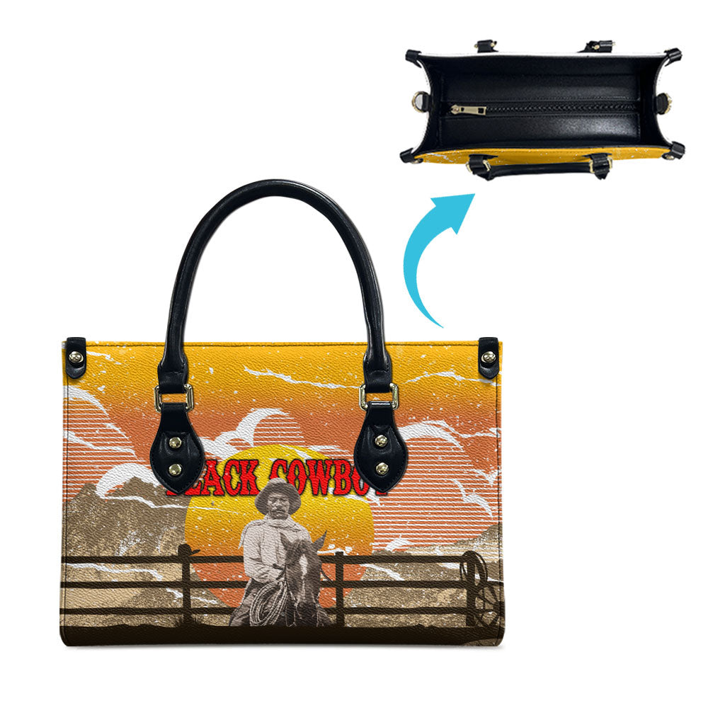 Black Cowboy Bill Pickett Leather Bag Retro Sunset Western Design