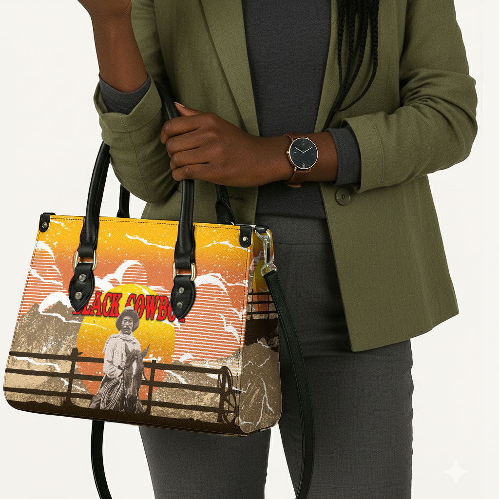 Black Cowboy Bill Pickett Leather Bag Retro Sunset Western Design