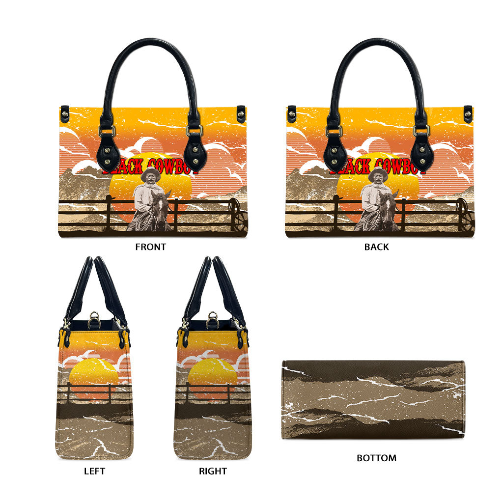 Black Cowboy Bill Pickett Leather Bag Retro Sunset Western Design