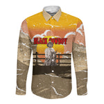 Black Cowboy Bill Pickett Long Sleeve Button Shirt Retro Sunset Western Design