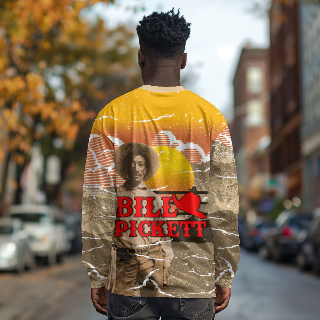 Black Cowboy Bill Pickett Long Sleeve Shirt Retro Sunset Western Design