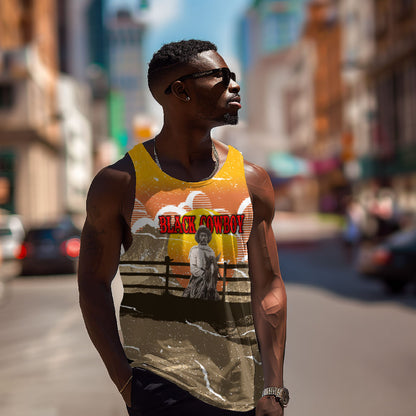 Black Cowboy Bill Pickett Men Tank Top Retro Sunset Western Design