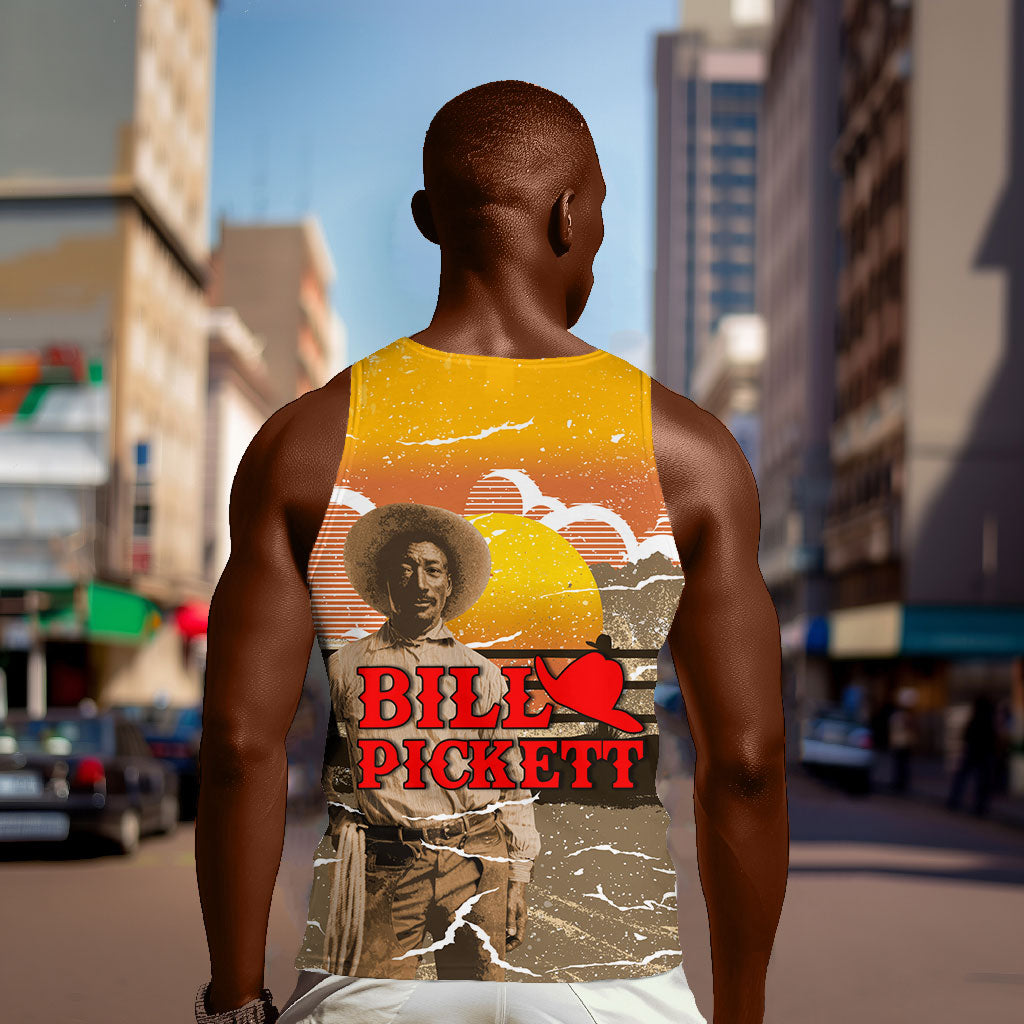 Black Cowboy Bill Pickett Men Tank Top Retro Sunset Western Design