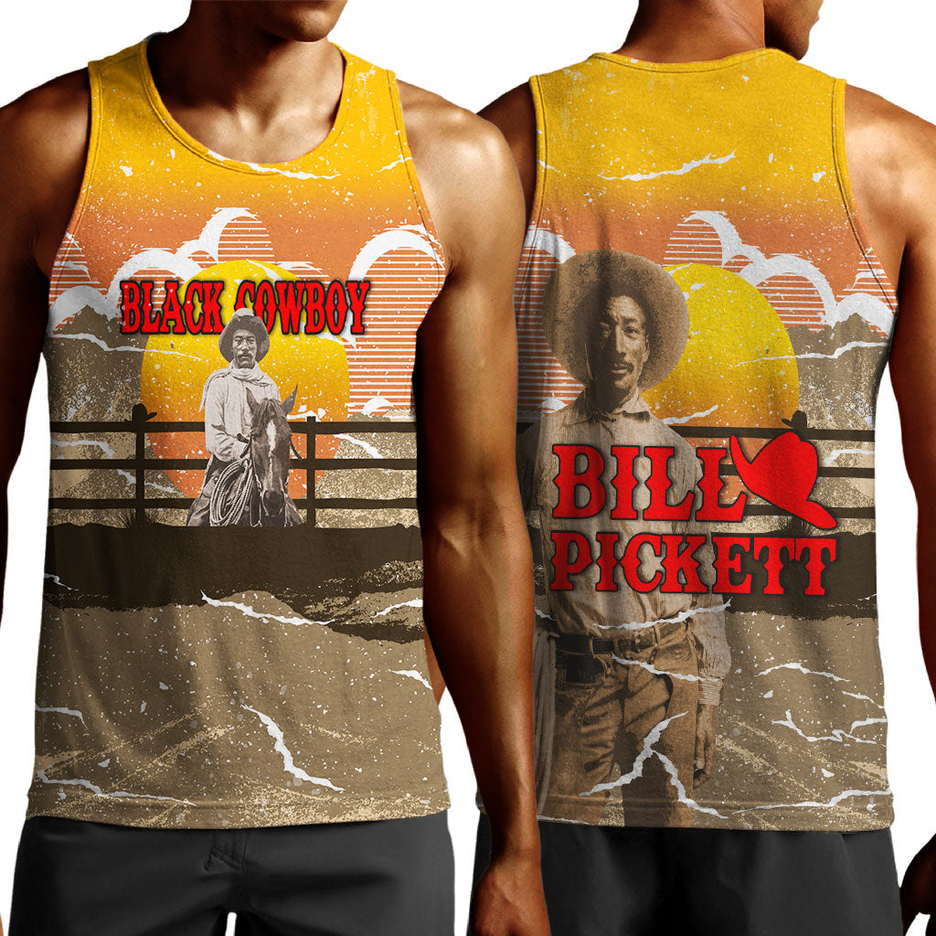 Black Cowboy Bill Pickett Men Tank Top Retro Sunset Western Design