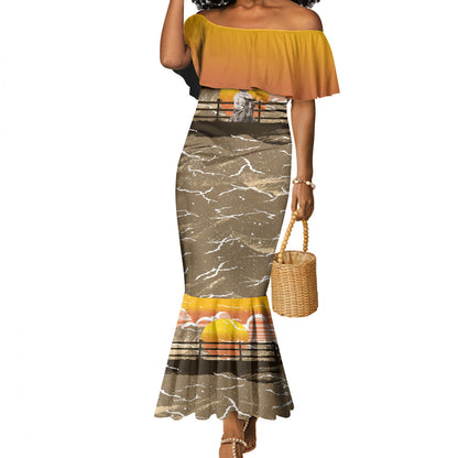 Black Cowboy Bill Pickett Mermaid Dress Retro Sunset Western Design