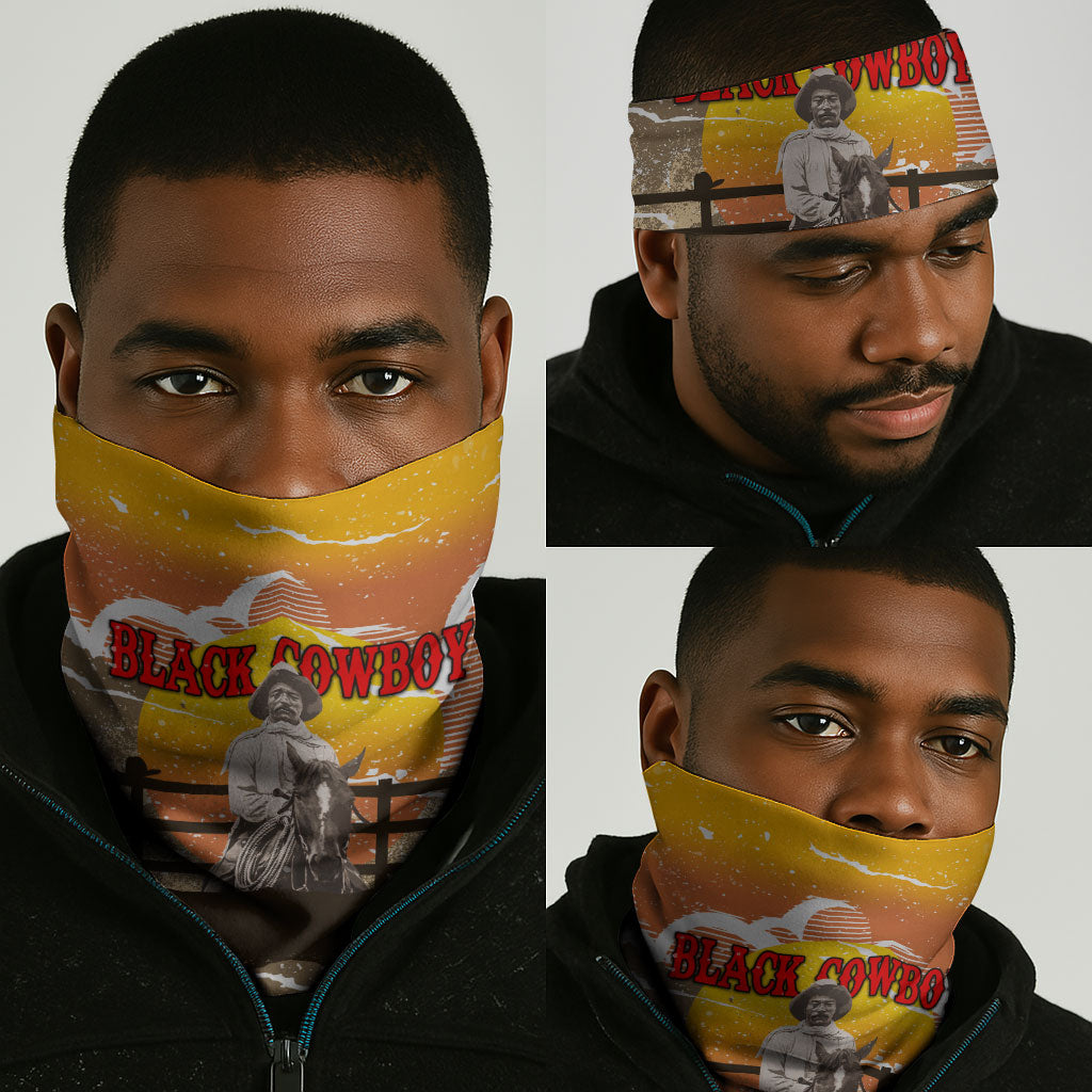Black Cowboy Bill Pickett Neck Gaiter Retro Sunset Western Design