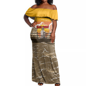 Black Cowboy Bill Pickett Off Shoulder Maxi Dress Retro Sunset Western Design