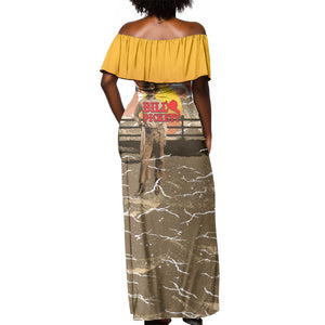 Black Cowboy Bill Pickett Off Shoulder Maxi Dress Retro Sunset Western Design