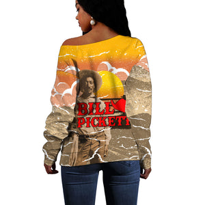 Black Cowboy Bill Pickett Off Shoulder Sweater Retro Sunset Western Design
