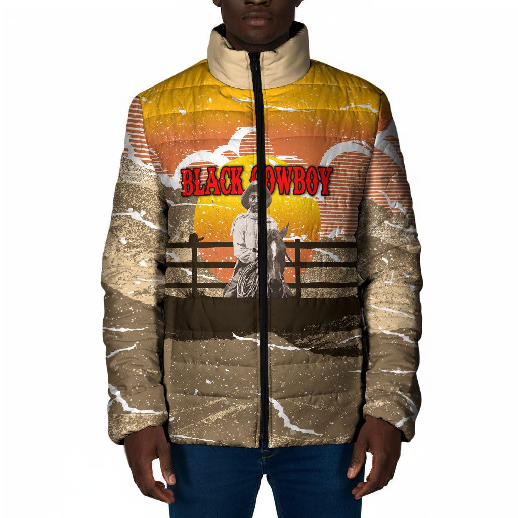 Black Cowboy Bill Pickett Padded Jacket Retro Sunset Western Design