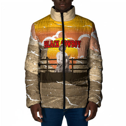 Black Cowboy Bill Pickett Padded Jacket Retro Sunset Western Design