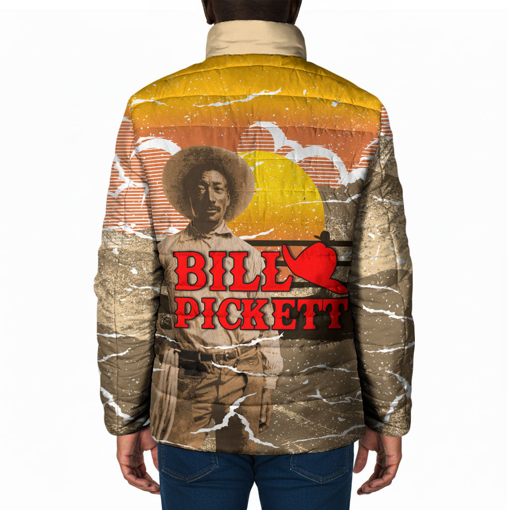 Black Cowboy Bill Pickett Padded Jacket Retro Sunset Western Design