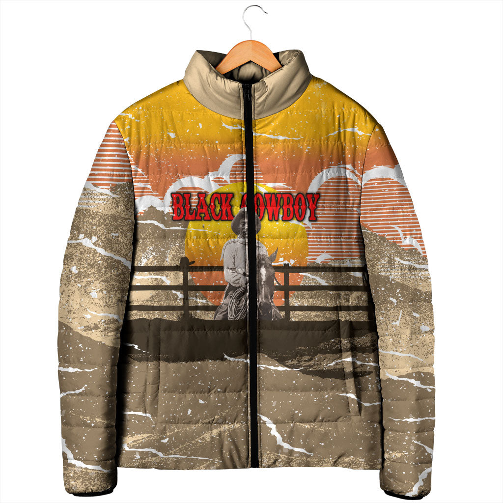 Black Cowboy Bill Pickett Padded Jacket Retro Sunset Western Design