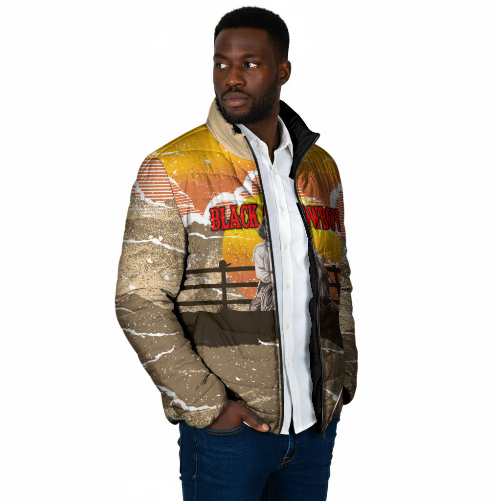 Black Cowboy Bill Pickett Padded Jacket Retro Sunset Western Design