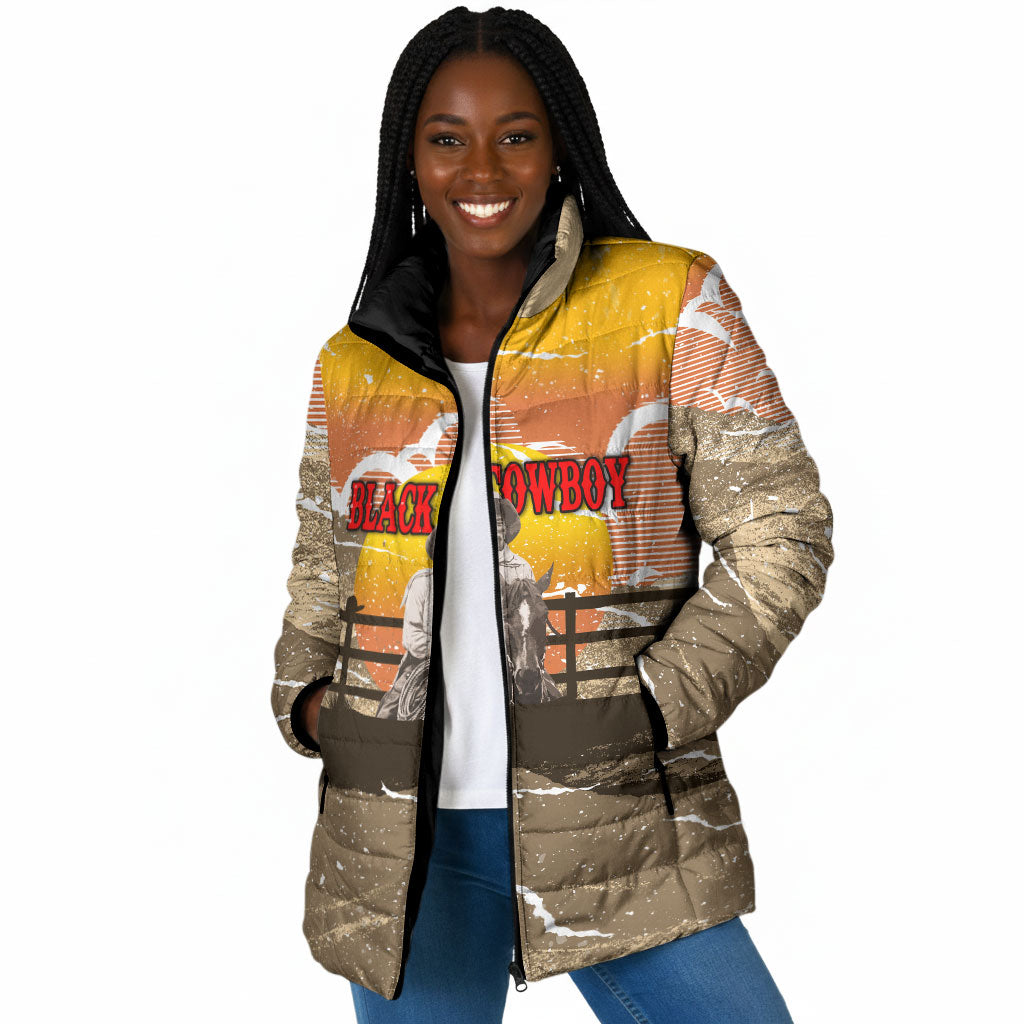 Black Cowboy Bill Pickett Padded Jacket Retro Sunset Western Design
