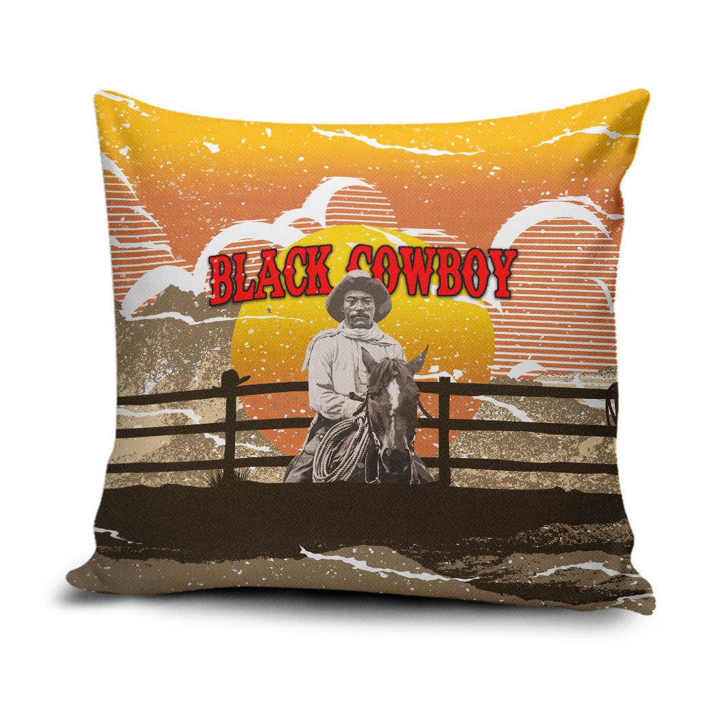 Black Cowboy Bill Pickett Pillow Cover Retro Sunset Western Design