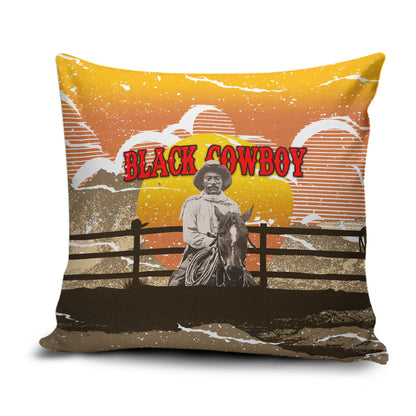 Black Cowboy Bill Pickett Pillow Cover Retro Sunset Western Design