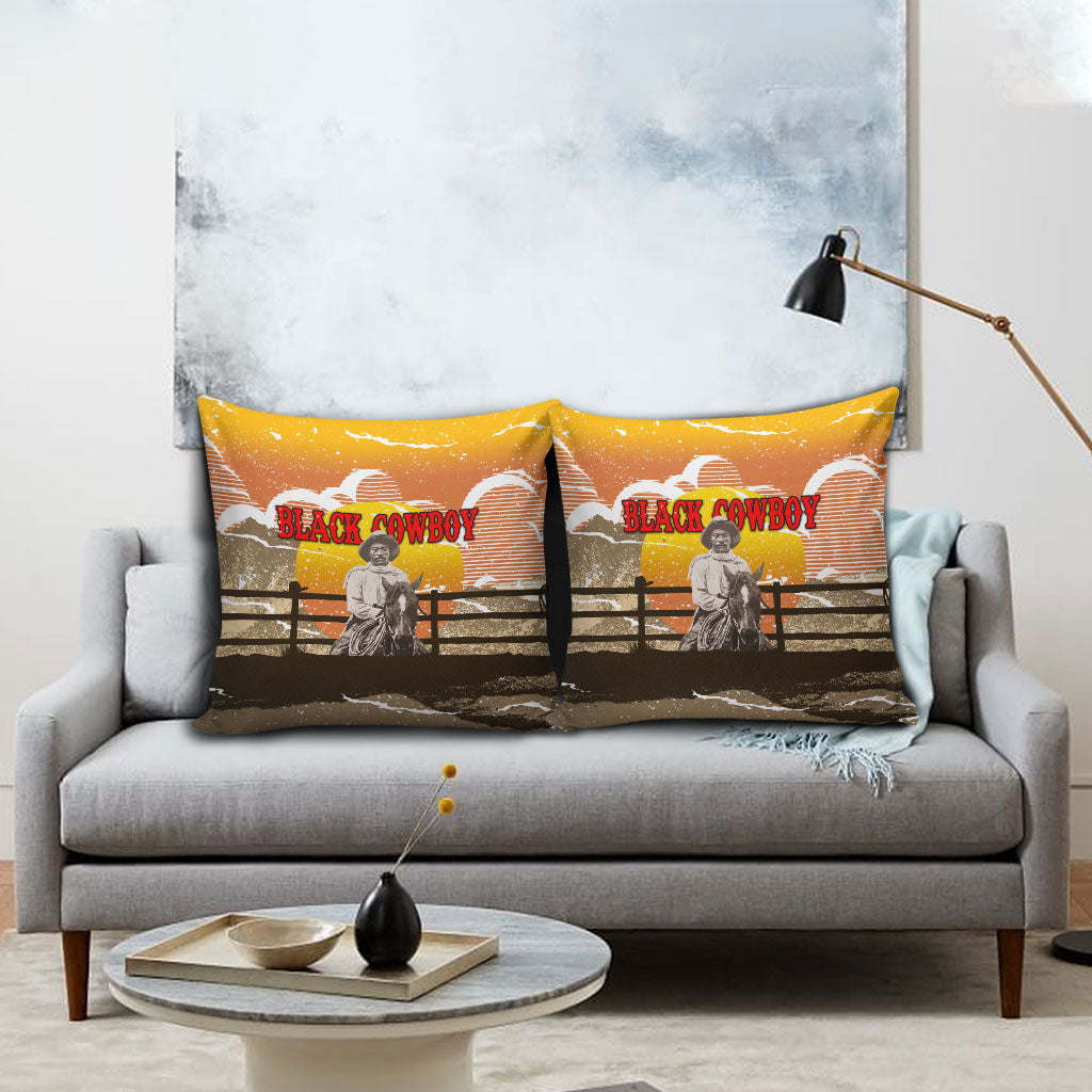 Black Cowboy Bill Pickett Pillow Cover Retro Sunset Western Design
